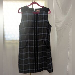 Boden London Moon Tweed Size 12 Black and Blue Checkered Mini Dress